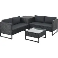 Juskys Polyrattan Lounge Santorini - Sitzecke mit Beistelltisch & Auflagenbox - Schwarz