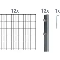 Alberts Doppelstabmatten Zaun, Höhe 100 cm, Länge 24 m, Zaun-Komplettset zum Einbetonieren, anthrazit, Pfosten 60x40 mm
