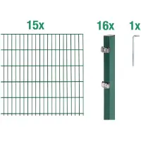 Alberts Doppelstabmatten Zaun, Höhe 120 cm, Länge 30 m, Zaun-Komplettset zum Einbetonieren, grün, Pfosten 60x40 mm
