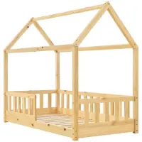 Juskys Kinderbett Marli 80 x 160 cm - Rausfallschutz, Lattenrost & Dach - Holz Natur