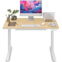 Sense7 NEWAI Höhenverstellbarer Schreibtisch Elektrisch 120x60 cm Weiß Bambus Stehpult mit Schublade Memory Ergonomisch Home-Office Computertisch