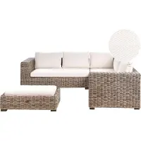 Beliani Garten Lounge Set Grau aus Rattan 5-Sitzer Ecksofa Ottomane Couchtisch Kissen Auflagen Loungemöbel Terrasse Outdoor