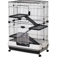 Paws Kleintierkäfig mit 4 Räder, Käfig, 3 Öffnungen, 2 Plattformen, Metall Schwarz 81,2 x 52,7 x 110 cm