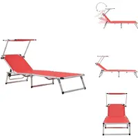 vidaXL Klappliege mit Sonnenschutz Aluminium und Textiline Rot - Sonnenliegen