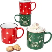 MamboCat 4x Emma rot & grün Jumbobecher 400ml Steingut-Tassen 4 Pers. Kaffee Weihnachten