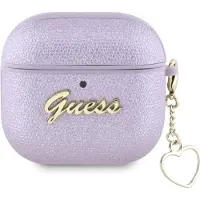 GUESS Metallisches Schriftzug Charm Apple AirPods 4 lila