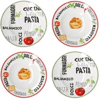 MamboCat 4er Set Pastateller mit Dekor 2x Grün & 2x Rot 26,5cm - 27020606