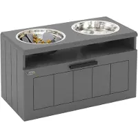 PawHut Futterstation Hundenäpfe MDF Stahl Grau 60L x 30B x 35H cm