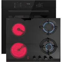 Böhme Einbaubackofen HB60F78PPB mit versenkbare Knebel + Gasline Hybrid Kombi Glas Gas Elektro 60cm Kochfeld Erdgas LPG Propan