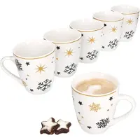 MamboCat 6x Stars schwarz gold Kaffeebecher 300ml Steingut-Tassen 6 Pers. Weihnachten