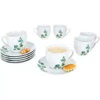 MamboCat 6er Set Eukalyptus Kaffeetassen mit Untertassen 6 Personen Porzellan Tee Blatt
