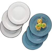 MamboCat 6x Rome blau & weiß Speiseteller Ø27,5cm Steingut Rauten 6 Personen Essteller