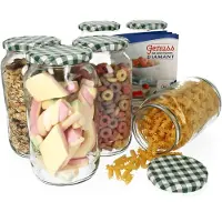 MamboCat 6er Set Rundglas 1062 ml To 82 grün karierter Deckel incl. Diamant Gelierzauber Rezeptheft