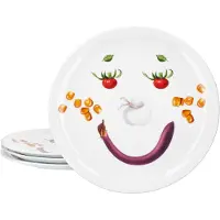MamboCat 4er Set Smiley Pizzateller Ø30,5cm Servier-Platte Gemüse-Gesicht Porzellan