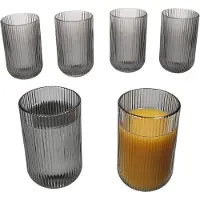MamboCat Agata 6x Longdrinkgläser grau 360ml Glas Relief Cocktails Saft Limo Dessert-Glas