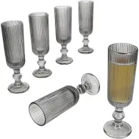MamboCat Agata 6x Sektgläser 130ml grau Glas Relief Sekt-Flöte Prosecco Champagner