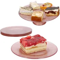 MamboCat Camino 5tlg Tortenplatten-Set 1x Kuchenplatte Ø32,5cm 4x Kuchenteller Glas Rosa
