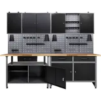 Ondis24 Werkstatt-Set 2x Werkbank, 2x Werkzeugwand, 3x Hängeschrank