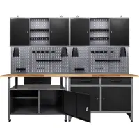 Ondis24 Werkstatt-Set 2x Werkbank, 2x Werstattschrank, 2x Lochwand
