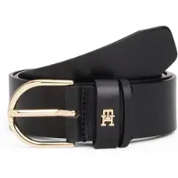 Tommy Hilfiger Ledergürtel "ESSENTIAL EFFORTLESS 3,5 cm breit", Damen, Gr. 125, schwarz, Rindsleder, Gürtel Ledergürtel, Damengürtel, 3,5 cm breit, casual und Jeans, ovale Einfachdornschließe