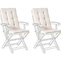 Beliani Auflagen 2er Set Hellbeige Kunstleinen 55x42x5 cm mit Befestigungsbändern Knopfheftung Moderne Sitzauflage für Niederlehner Gartenstuhl