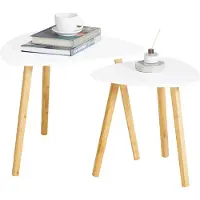 SoBuy Couchtisch 2er-Set – Platzsparende Beistelltisch, Wohnzimmertisch Kleiner Tisch, Groß 55 cm & Klein 40 cm, Weiß, FBT74-W
