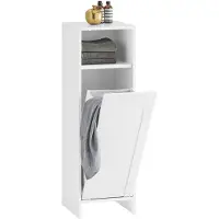 SoBuy BZR161-W Wäscheschrank mit ausklappbarem Wäschesack Wäschesammler Wäschekorb Wäschetruhe Badezimmerschrank Badschrank Weiß BHT ca. 30x97x30cm