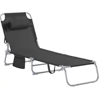SoBuy Gartenliege mit Seitentasche und Kopfkissen luftig klappbar Sonnenliege Liegestuhl für Gärten, Höfe, Strände, Balkone Schwarz OGS35-SCH