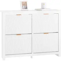 SoBuy FSR186-W Schuhschrank Weiß - 104x23x82 cm - Schmaler Aufbewahrungsschrank mit 4 Klappen für Flur, Wohnzimmer oder Schlafzimmer