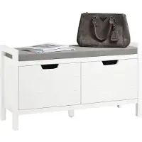 SoBuy FSR63-II-W Aufbewahrungsbank 91x30x50 cm, Weiß, niedrige Eingangsmöbel mit weichem Kissen und 2 Türen