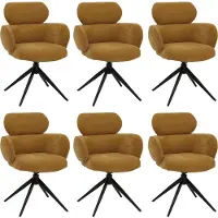 Mendler 6er-Set Esszimmerstuhl MCW-O77, Küchenstuhl Stuhl, drehbar Auto-Return, Stoff (310g/m²) Chenille senfgelb