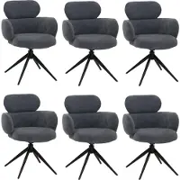 Mendler 6er-Set Esszimmerstuhl MCW-O77, Küchenstuhl Stuhl, drehbar Auto-Return, Stoff (310g/m²) Chenille grau-blau