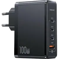 Usams , 100W Ladegerät GaN mit 3x USB-C / 1x USB-A ultraschnell, Schwarz