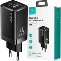 Usams Lad. Netzwerk. T41 USB-C+USB GaN 47WPD+QC (nur Kopf) Schnellladen schwarz/schwarz CC137TC01 (US-CC137)