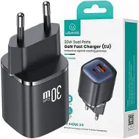 Usams Ład. Siec. Cc254 30W Gan Usb-C/Usb-A Schnellladegerät Hc Serie Czarny/Schwarz Cc254Tc01