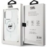 Karl Lagerfeld IML Choupette Head Metal Frame MagSafe Case for iPhone 15 Pro Transparent