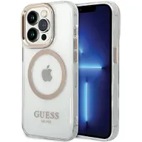 GUESS GUHMP15LHTRMD iPhone 15 Pro 6,1 Zoll Gold/Gold Hartschalenetui mit Metallrahmen und MagSafe-Anschluss
