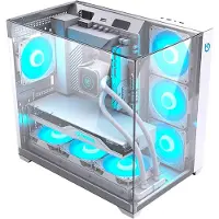 Hiditec SKY ATX Semitower Gehäuse Dreifach gehärtetes Glas RGB Silber 7 Lüfter USB-C Panel