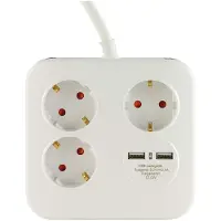 REV PowerQuad 3-fach Steckdosenleiste + 2x USB weiß
