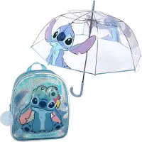 Cerda Stitch Stitch Kinder Fantasy Rucksack Und Transparenter Winddichter Regenschirm Mit Manueller Öffnung Und Hoher Windbeständigkeit Set