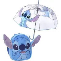 Cerda Stitch Stitch Set Mit Plüsch-kindergartenrucksack Und Transparentem Winddichtem Regenschirm Mit Manueller Öffnung Und Hoher Windbeständigkeit