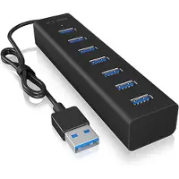 Icy Box USB3.0 HUB 7Port aktiv mit Netzteil Aluminium Black