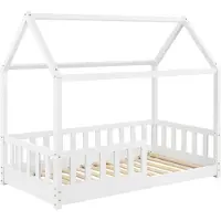 Juskys Kinderbett Marli 80 x 160 cm - Rausfallschutz, Lattenrost & Dach - Holz Weiß