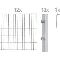 Alberts Doppelstabmatten Zaun, Höhe 80 cm, Länge 24 m, Zaun-Komplettset zum Einbetonieren, feuerverzinkt, Pfosten 60x40 mm