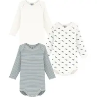 Petit Bateau 3er-Pack Bodys langarm Wale Ringel, natur | blau, 80