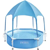 Intex 28209NP - Metal Frame Pool mit Überdachung (183x38cm) mit Wassersprüher Kinderpool Planschbecken