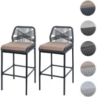 Mendler 2er-Set Rope-Barhocker HWC-O21, Outdoor Sitzpolster Seilgeflecht Metall anthrazit, Kissen taupe