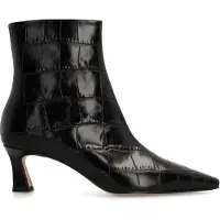 Manfield Schwarze Lederstiefeletten mit Absatz und Krokomuster | Größe 39