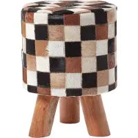 Homescapes PATCHWORK-HOCKER Fell mit Holzbeinen, 32/32/42 cm