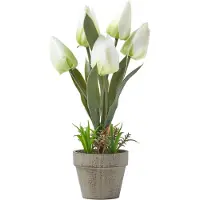 Homescapes KUNSTBLUMEN Tulpen weiß im Steinoptik-Topf, 27 cm